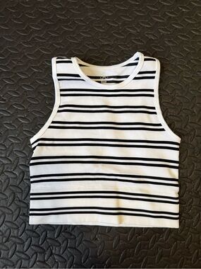 Aura Striped Rib-Knit Cropped Tank - White & Black